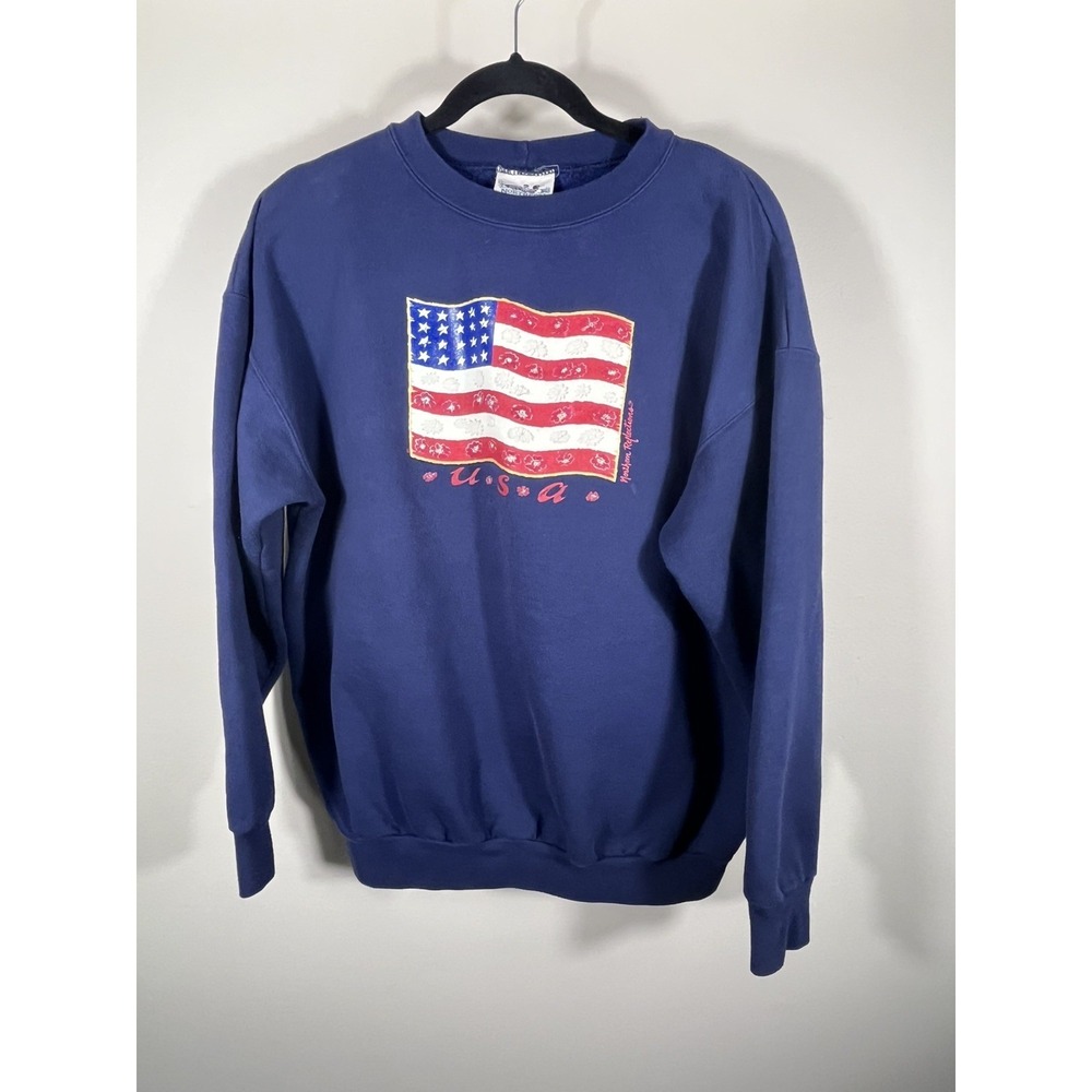 Vintage 90s Northern Reflections USA Flag Flowers Sweatshirt Size XL Navy (P)